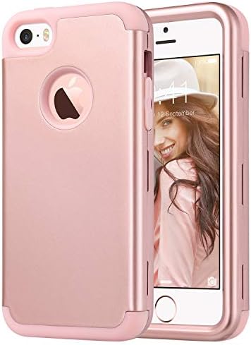 ULAK iPhone SE Case Rose Gold,iPhone 5S Case,iPhone 5 Case, Hybrid Shockproof Hard PC+Soft Silicone Anti-Slip Durable Dust Scratch Protective Cover for Apple iPhone SE/5S/5,Rose Gold