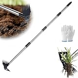 Ｘｏｆｉｚｏ 草取り道具 立ったまま 雑草抜き 草刈りレーキ/鍬 長柄 除草ツール 草むしり グッズ ウェーブカッター 雑草 取り抜き 草引き 器具 2WAY 草削り・土ならし兼用 80/120/160cm調整可能 園芸用かま 家庭菜園 庭 芝生 駐車場 畑用 (4段) [並行輸入品]