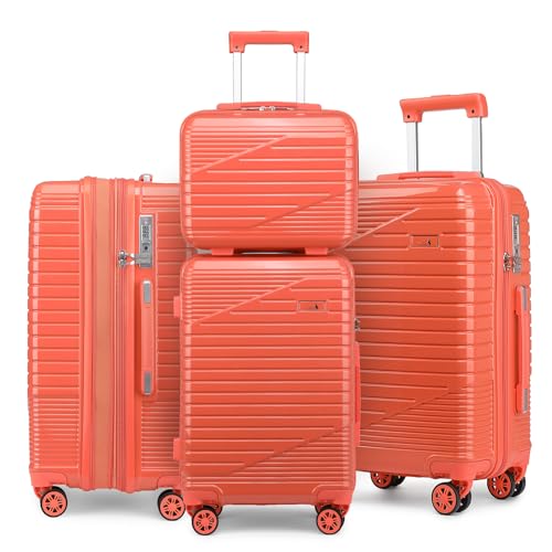 Sea choice Resväska set 4 stycken hårt skal resväska polykarbonat förstorbart bagage (endast L resväska expanderbar) med...