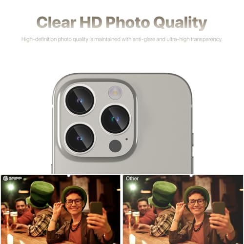Image of GRIPP 3in1 Focal Camera Lens Protector for iPhone 16 Pro, iPhone 16 Pro Max / 17 Pro / 17 Pro Max / 15 Pro / 15 Pro Max, Aluminium Alloy Ring, Ultra-Clear HD Glass, Easy Install - Natural Titanium