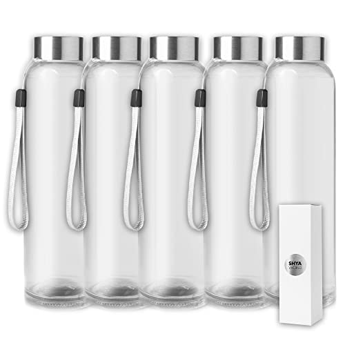 ShyaWorld Botella De Cristal para Agua con Cordón 500 ml de Acabado Transparente Tapón de Rosca en Acero Inoxidable. Cajas Individuales por Botella (3 Unidades, Transparente) Cover