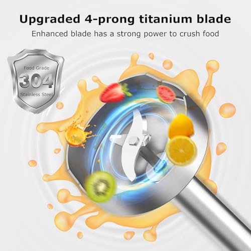 Bonsenkitchen Hand Blender, Immersion Blender with 2 Mixing Speed, Electric Handheld Mixer Portable Stick Mixer with Stainless Steel Blades for Soup, Smoothie, Puree, Baby Food