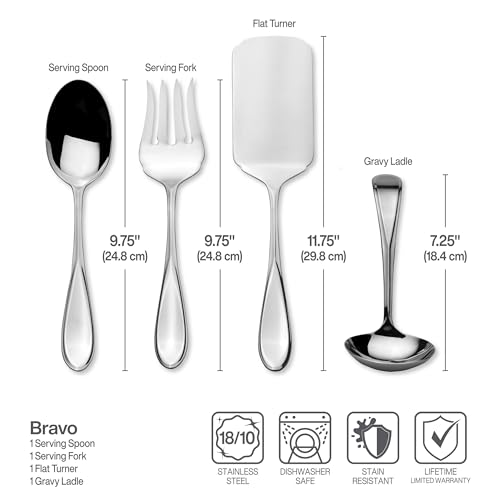 Image of Mikasa Bravo Flatware Service for 8 with caddy, 18 /10 Stainless Steel, Silverware Set with Serving Utensils and Expandable Caddy, 52 Piece