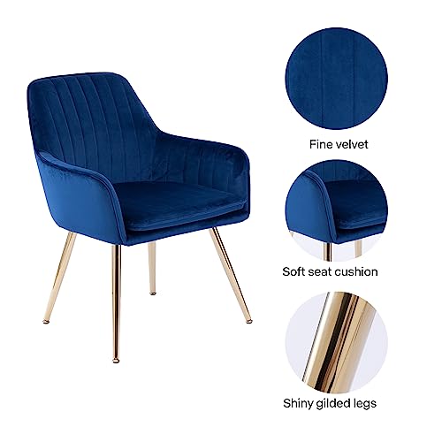 Image of Velvet Dining Chair Set of 2 - Modern Mid-Back Accent Chair with Gold Plating Legs - Upholstered Living Room Chair