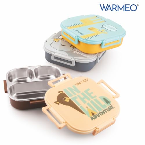 Image of WARMEO Jerry Insulated Lunch Box with Three Compartment BPA Free, Kids Lunch Box,Food Grade Ideal for School, Picnic, Office & Outdoor - 500ml Bear, Stainless Steel
