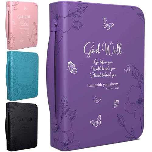 DEHITE Bible Cover Case for Women — Bible Carrying Case for Woman — Purple Large Holder Bag — Fits Book 10,1x7x1.9 in — Pen Slots — Zippered Pocket — Premium Faux Leather — Christian Floral Accessorie by DEHITE - Used condition - US$15.06