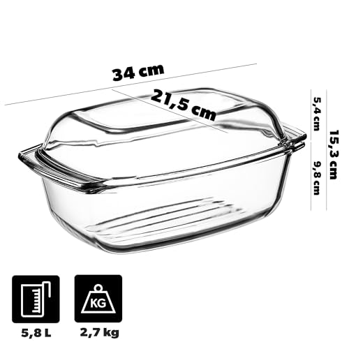 KADAX Glasbräter, Auflaufform mit Deckel aus hitzebeständigem Glas, feuerfestes Gefäß für Lasagne, Gemüseeintopf… – Ansicht 2