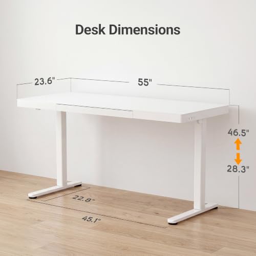 Image of Claiks Glass Standing Desk with Drawers & USB Ports 55 Inch