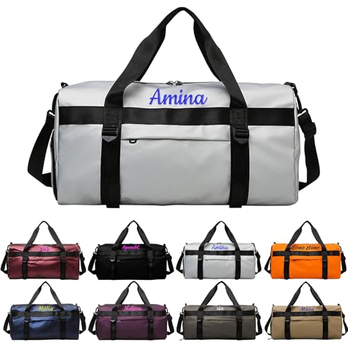 Personalised Women Duffel Bag Embroidered Name Custom Travel Tote Bag Overnight Weekender Bags with Wet Pockets and Shoe Compartment Gift for Travel Yoga Gym Storage Camping Moving