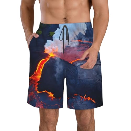 Kilauea Volcanos Print Stylish Men Beach Shorts Lightweight Cozy Swim Trunks Summer Casual Outings Holiday