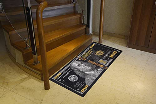 Huahoo Black Money Rugs 100 Dollar Bill Area Rug Door Mat Runner For Living Room Bedroom Indoor Outdoor Rug (18" X 43") #TOP2
