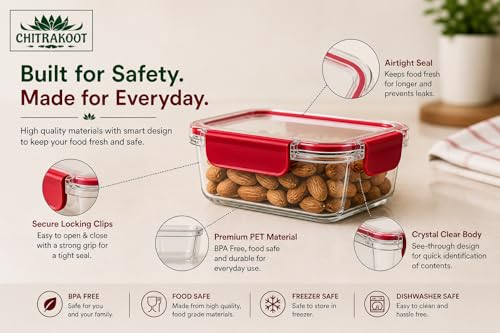 Image of Air Tight PET Storage Container Box for Kitchen & Fridge | Set of 2 300 ml | Red set