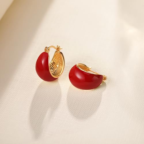 Simple Enamel 18K Gold Hoop Dangle Earrings for Women2