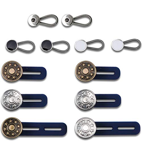 12 Pack Expander Button, 6 Pcs Pants Waist Silicone Extender Button for Men and Women, 6 Pcs Metal Collar Extenders/Neck Extender/Wonder Button for Men Dress Shirts, Simple Use, No Sewing.
