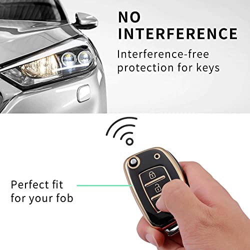 Image of Keycare TPU Key Cover Compatible for: Creta, Venue, i20 N line, Aura, Xcent, Active i20, Elite i20 flip Key (Non Push Button Start Models) (Gold Black)