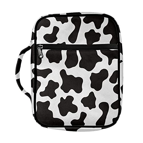 Coldinair Cow Print Bible Cover for Men Women with Handles and Zippered Pocket,Bible Carrying Case,Bible Tote Bag for Kids,Bible Book Cover,Bible Accessories,Christian Gifts