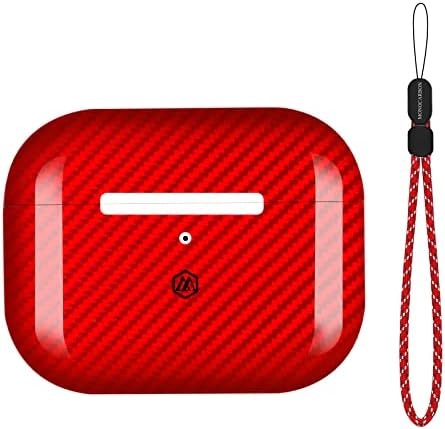 Red AirPods Pro 2nd Generation 2022 Carbon Case Cover MONOCARBON Real Carbon Fiber Earbubs Case with Adjustable Strap Slim AirPods Pro 2 Case Compatible with Wireless Charging