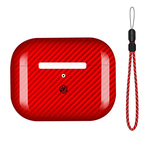 Rote AirPods Pro 2. Generation 2022 Carbon Case Cover MONOCARBON echte Kohlefaser Earbubs Hülle mit verstellbarem Riemen Slim AirPods Pro 2 Hülle Kompatibel mit kabellosem Laden Cover