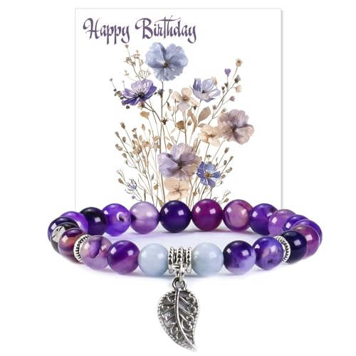 Happy Birthday Bracelet for Women, Natural Stone 8mm Beaded Bracelets for Her Granddaughter Gifts