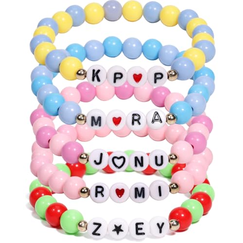 AICase for Kpop Demon Hunters Merch Rumi Zoey Mira jinu Inspired Bracelets 5 Pcs Stackable Stretch Friendship Beaded Bracelets for Huntrix Saja k pop Merchandise Jewelry Gifts for Fans_57