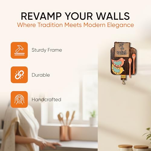 Image of AAKRITI ART CREATIONS Kitchen Decor Maa ka Rasoi Handcrafted, Abstract Art Wooden Wall Hanging Panel Set of 1 Natural Brown | Matte Finish Wooden | Home Decor for Kitchen, Dining Area