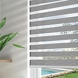 Joydeco Cordless Zebra Blinds for Windows, Dual Layer Free-Stop Zebra Shades Privacy Light Control for Day and Night, Light Filtering Sheer Blinds for Indoor Windows (Grey, 34' W x 75' H)