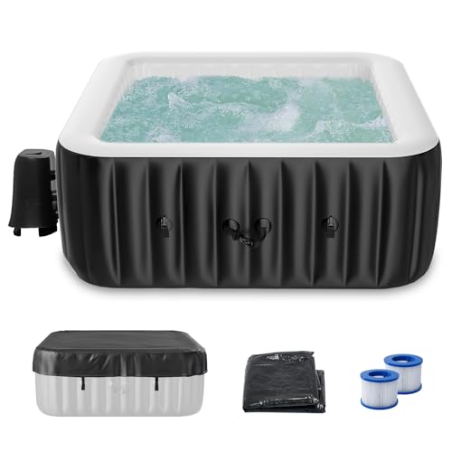 LILYPELLE 4-6 Person Inflatable Hot Tub, Portable Large Square Hot Tub with 130 Bubble Jets, Outdoor Spa Set Included Heater Pump, Filter and Spa Cover, 73" X 73" X 25"