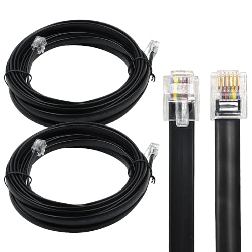 Cable RJ12 6P6C negro de 15 pies para conectar telefonía y datos en pared exterior