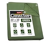Mytee Products 20' x 30' 12oz Green Canvas Tarp with Grommets – 21 MIL Thick, Water Resistant Heavy Duty Canvas Tarpaulin Cover for Canopy Tent, Roof, Camping, Semi Trucks, Cargo & Outdoor Use