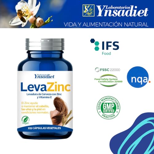 LEVA ZINC Complemento alimenticio de zinc, levadura de cerveza y vitamina E para ayudar a prevenir la caída del cabello también bueno para cabello piel y uñas Suplemento de vitaminas para fortalecer el pelo 225 cápsulas vegetales HIJAS DEL SOL vegano - imagen 8