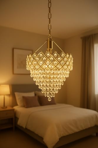 Image of TRIXY Chandeliers Crystal Pendant Lights Hanging Lamps Ceiling Lights Jhoomar for Home & Decor | Jhumar for Living Room, Bedroom, Hall, Balcony, Dining, Offices & Hotels (250MM-Gold)