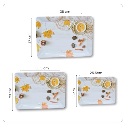Image of Printed Rectangular Melamine Serving Tray| Tray for Serving Tea, Coffee, Snacks | Break Resistant| Double Laminated | Multi-use | Easy to clean| | Tray Set of 3 (Small, Medium, Large)(Tea Leaf)