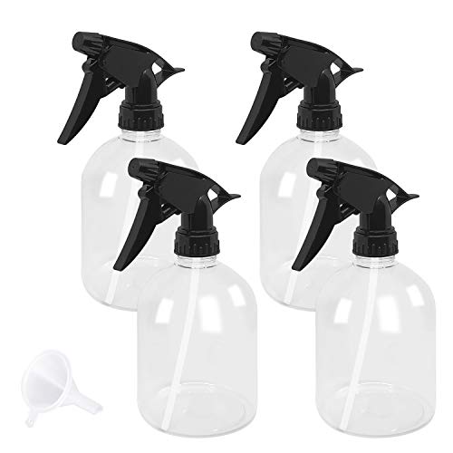 Clear Plastic Spray Bottles, 4-Pack Wennyn 16oz/500ml Refillable Empty Spray Bottles with Adjustable Nozzle from Fine to Stream, Durable Liquid Sprayer for Hair, Spas, Cleaning Solutions, Plants