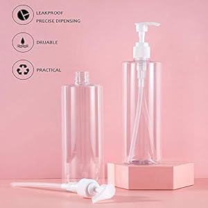 Harrods 5 Pieces - Empty Shampoo Pump Bottles Refillable Dispenser Container Liquid Soap Dispenser Pump Lotion Bottle Plastic Cylinder with Pumps - 500ml Each (Transparent)