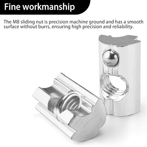 WJUAN 20 Stück Nutenstein M8, Nutensteine mit kugel Nut 8, Kohlenstoffstahl-Gleitmutter mit Federkugel, T-Nut-Muttern-Set, geeignet für Modulmontage, Solarmodulhalterung, 40 x 40 Aluminium