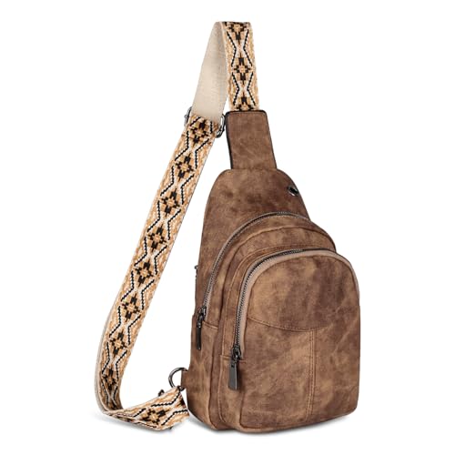 Relang Sling Bag for Women Crossbody, Leather Cross Body Fanny Packs for Women, Trendy Chest Bag for Travel and Daily Use Marble Light Brown