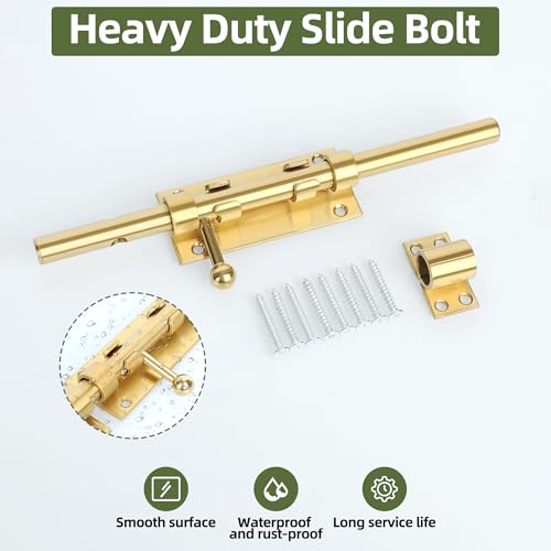 Image of Alise Slide Lock SUS304 Stainless Steel Gate Latch, Slide Bolt Latch,Thickened Heavy Door Latch Lock,10 Inch Black Barrel Bolt Latch, Security Slide Latch Lock Gold