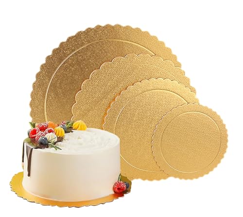 4 Pack Cake Boards Cake Base 6, 8, 10, 12 Inch Cardboard Foil Flower Round Cake Circles Cake Boards for Baking Cake Decorating (Gold)