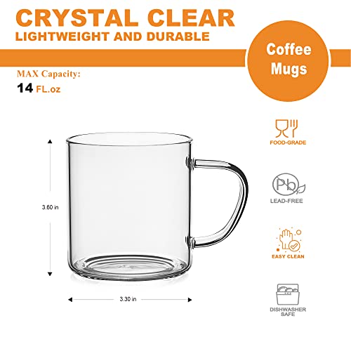 Luxu CO-001 4Pcs Set Simple Glass Coffee Mugs-Hand Blown&Seamless Design,14 Oz Clear Coffee Cups-Heat Resistant And Explosion-Proof,Lightweight Tea Mugs thumb #8