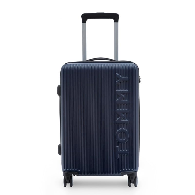 Image of Tommy Hilfiger Polycarbonate Double 8 Spinner Wheels Hard Shell Luggage Trolley, Navy Blue, Empire Plus, 35L | Big Suitcase for Travel, Travelling Luggage, Small, 57 Cm