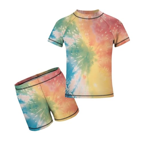 Tie Dye Colorful RainbowChildren's Casual Swimsuit Set - Simple and Versatile9-11Y（140cm）
