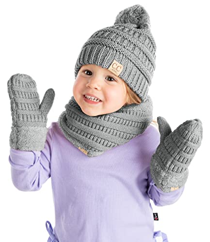 Image of Funky Junque Kids Matching Neck Warmer Scarf Soft Fuzzy Cuff Gloves Mittens Ribbed Knit Pom Pom Beanie Bundle Boy Girl