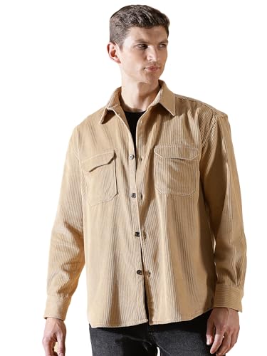 Image of Thomas Scott Men's Premium Spread Collar Double Pocket Corduroy Oversized Shackets