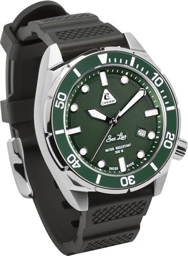 CRESSI Sea Lion Paraggi Edition Reloj Automático Profesional de Buceo, Fabricado en Suiza, 30 atm, Cristal de Zafiro, Caja de Acero, Correa de Caucho, Resistente al Agua Hasta 300 m, Plata/Verde,44 mm