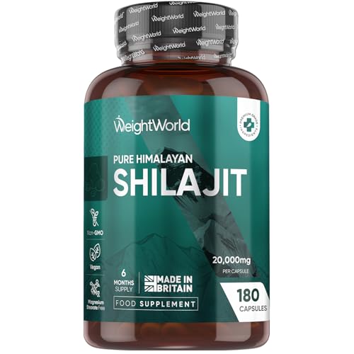 Pure Himalayan Shilajit Capsules 20,000mg | 180 Capsules | 6 Months Supply | Natural Source of Fulvic Acid | 1 per Day | Vegan-Friendly & Non-GMO - Pure Shilajit for Men & Women | Made in The UK