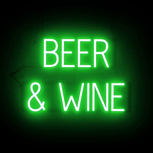 Image of SpellBrite LED Neon BEER & WINE Sign for Business - Green, 22 inch x 15 inch | Ultra-Bright Click-Together Signage for Bars & Restaurants, with Visibility from 500 ft - 8 Animations, 6 Brightness Levels