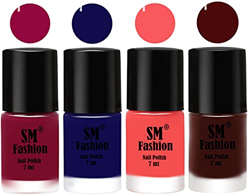 Image of Nail Polish Combo Set (Pack of 4) Quick Dry Gel Finish Nail Paint | Cherry Blossom,Dark Blue,Light Pink,Wine | 7 ml Each