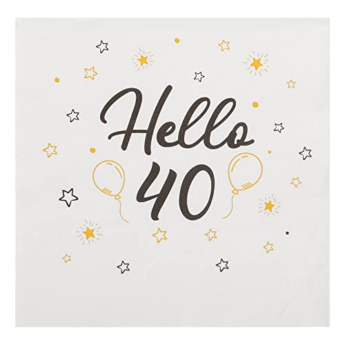 YOLOUP 40 Stück 40. Geburtstag Servietten Schwarz-gold 40th Geburtstagsfeier Papierservietten Hallo 40 Birthday Paper Napkins für Mann Damen Geburtstagsparty Deko Tischdekoration ( 33x33cm ) Cover