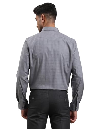 Image of Turtle Men 100% Cotton Slim Fit Checkered Grey Formal Shirt