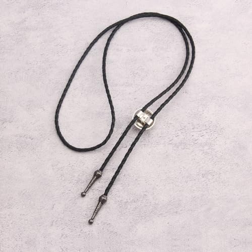 Image of GelConnie Bolo Tie for Men Women Western Cowboy Turquoise Leather Necktie | Natural Stone Bolo Tie Necklace for Women Rodeo Cowboy Leather Necktie Native American Western Cowgirl Ties Adjustable Cord